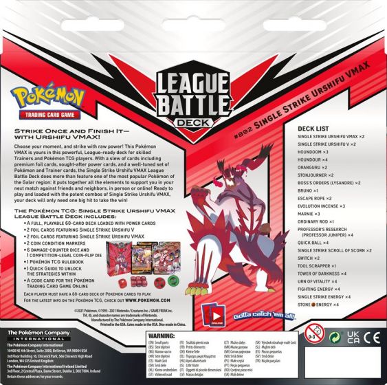 Pokemon TCG: League Battle Deck Single Strike Urshifu VMAX - eske med byttekort