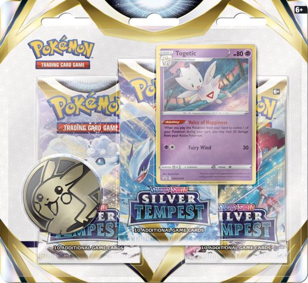 Pokemon TCG: Sword and Shield 12 Silver Tempest - 3 pack boosterpaket med mynt - Togetic