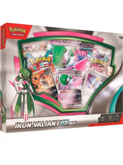 Pokemon TCG: Iron Valiant ex samlarlåda med foliekort och 4 boosterpaket med samlarkort