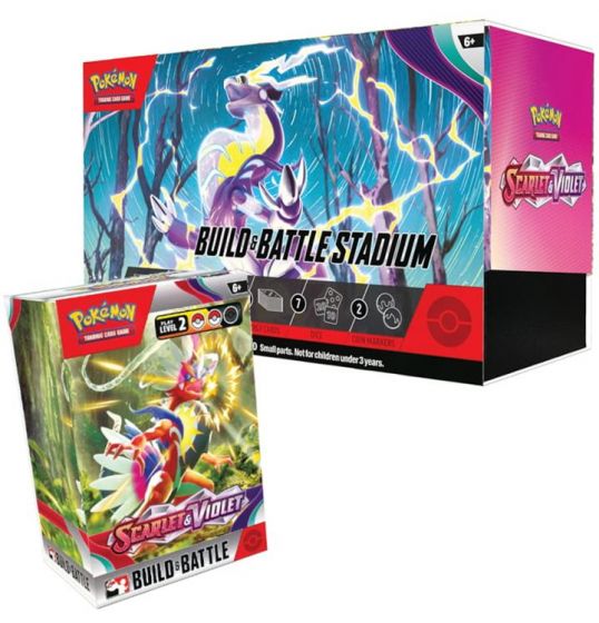 Pokemon TCG: Scarlet and Violet Stadium Build and Battle box - låda med samlarkort, 2 kompletta decks och mycket mer