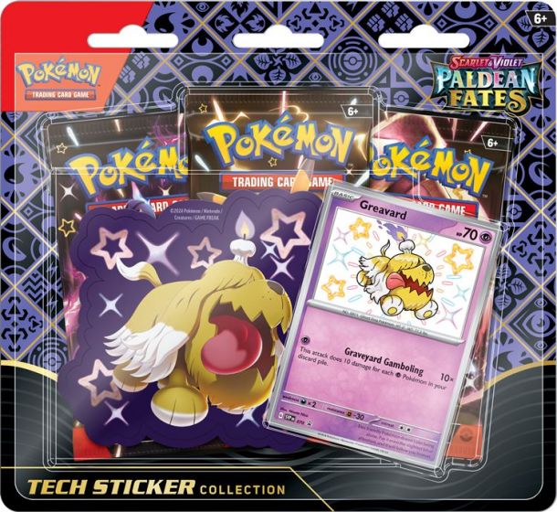 Pokemon TCG: Scarlet and Violet 4.5 Paldean Fates Tech Sticker Blister Greavard - 3 boosterpaket och klistermärke