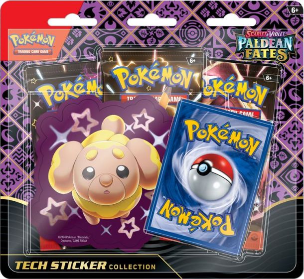 Pokemon TCG: Scarlet and Violet 4.5 Paldean Fates Tech Sticker Blister Fidough - 3 boosterpakker og klistremerke