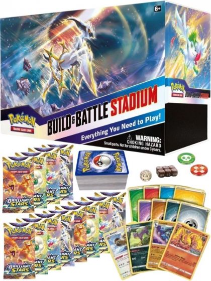 Pokemon TCG: Sword and Shield 9 Brilliant Stars - Build and Battle Stadium - stor eske med byttekort og utstyr