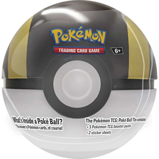 Pokemon TCG: Poke Ball Tin 23 - Poke Ball med 3 boosterpakker og klistermærker - sort og guld