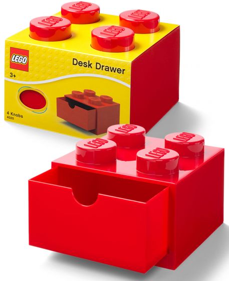 LEGO Storage Desk Drawer 4 Bricks - opbevaring med 1 skuffe - 16 x 16 cm - bright red