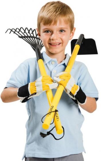 Stanley hageredskaper i metall til barn - rake, spade og hansker