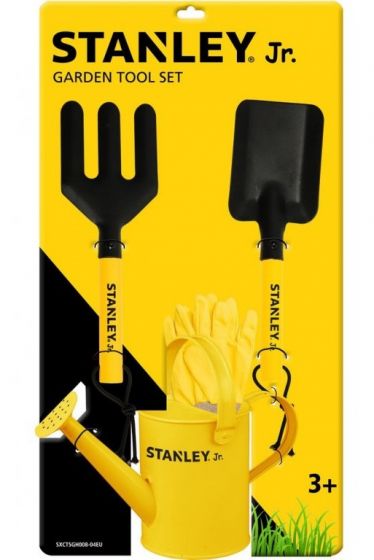 Stanley hageredskaper i metall til barn - hansker, spade, lukeklo og vannkanne - gul