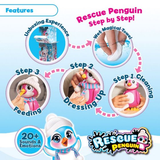 Silverlit Rescue Penguin - interaktiv figur med over 20 lyde og bevægelser - lyserød