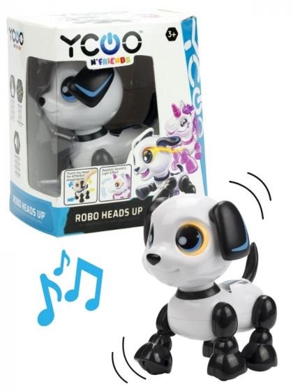 Silverlit Robo Heads Up svart og hvit robothund - med bevegelse og lyd - 12 cm