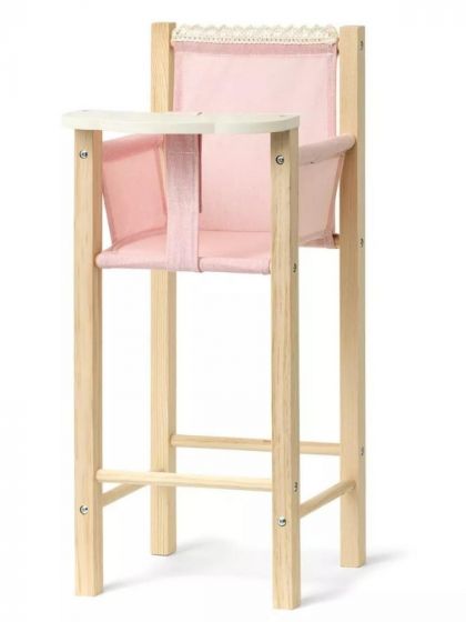 Skrållan dukkestol i tre og rosa stoff - dukketilbehør til dukker opp til 45 cm