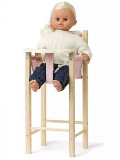Skrållan dockstol i trä och rosa tyg - docktillbehör för dockor upp till 45 cm 