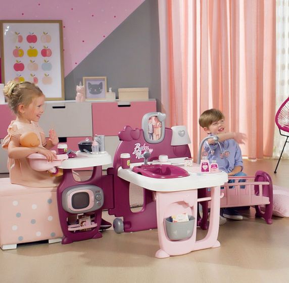 Smoby Baby Nurse stort dukke-lekesenter - kjøkken, bad og soverom - alt i ett!