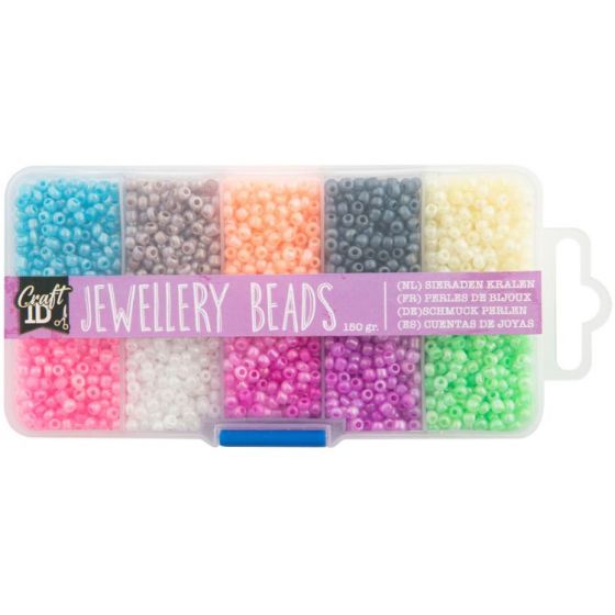 Smykkesett med perler i oppbevaringsboks - 10 farger