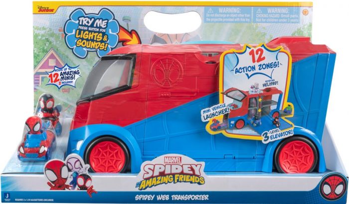 Spidey and his Amazing Friends web transporter med lys og lyd - med 2 mini-kjøretøy 5 cm
