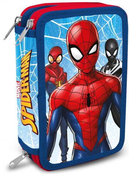 SpiderMan trippelt pennal med innhold - 20x12 cm