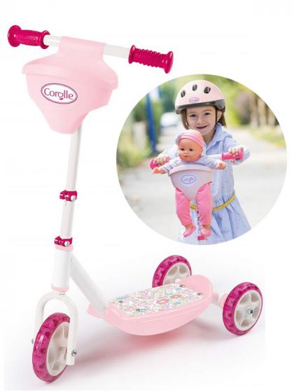 Smoby Corolle sparkcykel med tre hjul och säte till docka - passar barn från 3 år