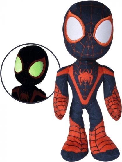SpiderMan Miles Morales kosebamse med øyne som lyser i mørket - 25 cm