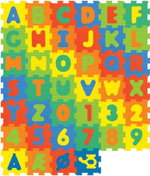 Puslespil legetæppe med tal og bogstaver - skumgummi - 16x16 cm