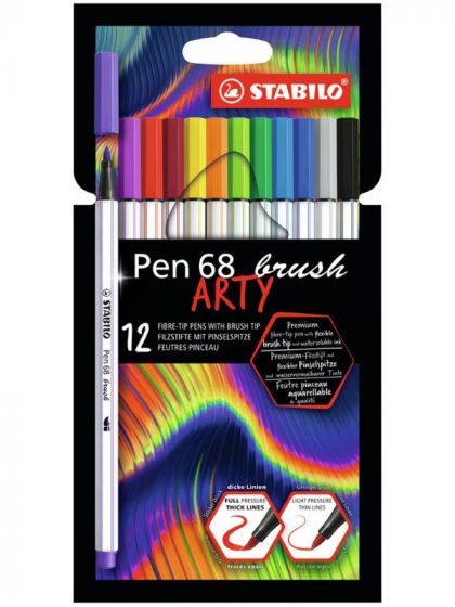 STABILO ARTY Pen 68 Brush - 12 tusjer med myk og fleksibel spiss