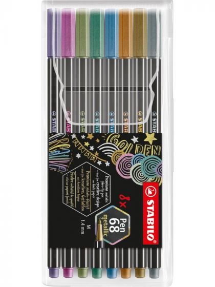 STABILO Pen 68 Metallic - 8 tuschpennor i olika metalliska färger
