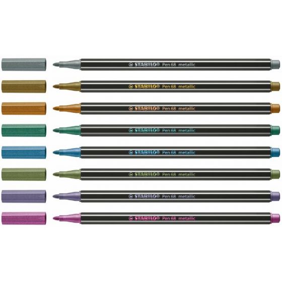 STABILO Pen 68 Metallic - 8 tuschpennor i olika metalliska färger
