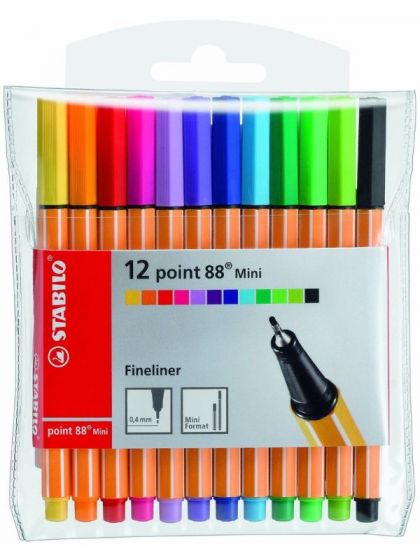 STABILO Point 88 Fineliner Mini - 12 korta pennor med tunn spets
