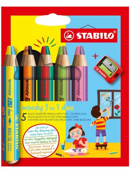 STABILO Woody Duo - 5 fargeblyanter med 10 farger - tegn på glass og papir