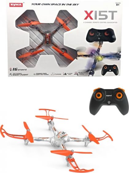 Syma X15T drone med flerfarget lys og nattmodus - stuntdrone med oppladbart batteri - oransje