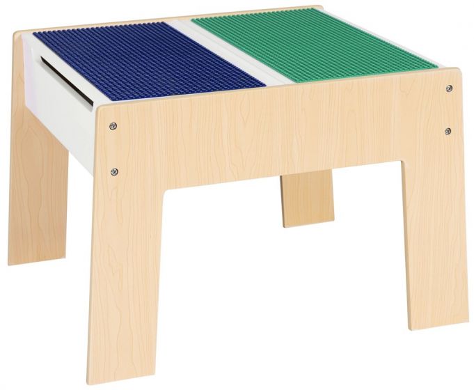 Toffy & Friends bord i trä med förvaringsutrymme och integrerade byggplattor - passar för små klossar