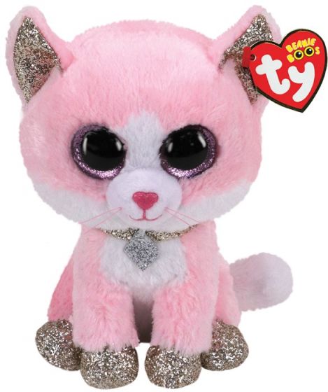 Ty Beanie Boos Fiona gosedjur medium - rosa och vit katt med glittertassar 23 cm