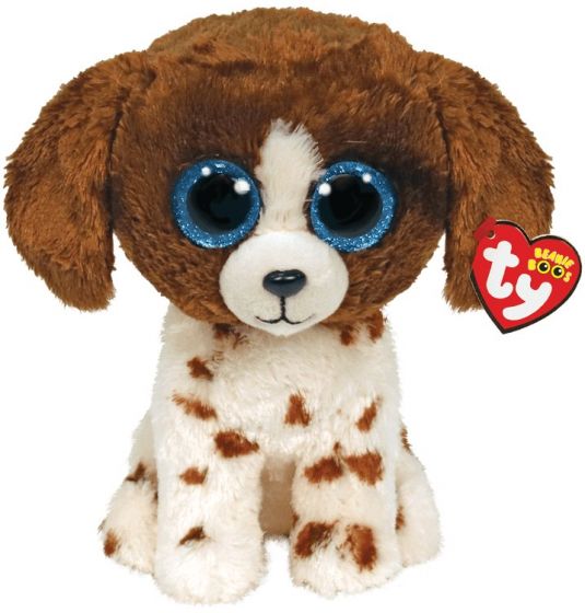 Ty Beanie Boos Muddles bamse medium - brun og hvid hund med pletter - 23 cm