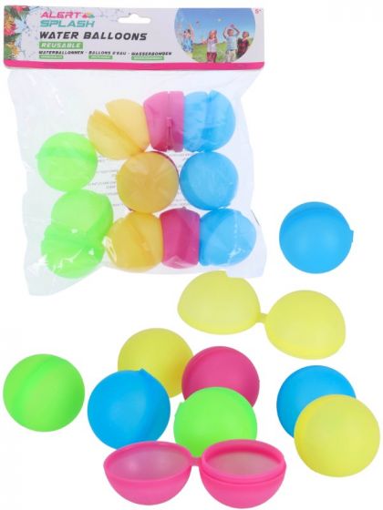 Alert Vattenballonger - återanvändbara bollar i olika färger - 12-pack 6 cm