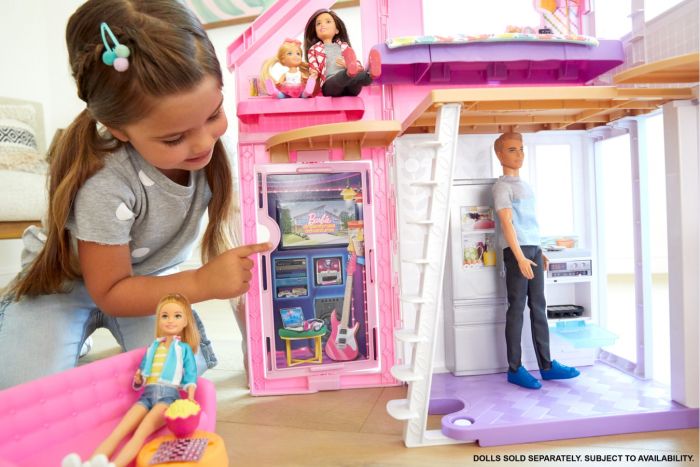 Barbie Malibu house - bærbart dukkehus med 2 etager, 25 møbler og tilbehør