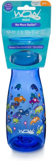 Wow Cup Mini sølefri kopp til barn fra 6 mnd - blå med biler