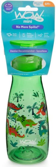 Wow Cup Mini sølefri kopp til barn fra 6 mnd - grønn med dinosaurer