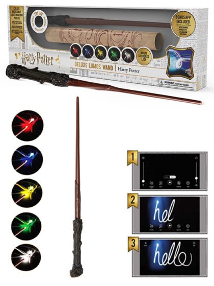 Harry Potter deluxe Lumos Wand - Harry Potters trollstav med ljus i flera färger - 35 cm