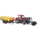 Bruder Case 300 CVX Traktor med rundbalsvagn och 8 rundbalar - 03198