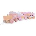 EduFun leksakståg i trä - tåg med pinnar och klossar att stapla - rosa
