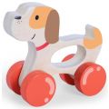 EduFun leksats i trä - 3 delar - leksakshund med hjul, stapeltorn och kulbana