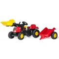 Rolly Toys rollyKid-X: Röd tramptraktor med frontlastare och röd släpvagn