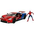 SpiderMan 2017 Ford GT leksaksbil och figur i metall - 17,5 cm lång