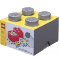 LEGO Storage Brick 4 - oppbevaringsboks med lokk - 25 x 25 cm - dark stone grey