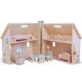 EduFun Mini Fold and Go 2-etasjes dukkehus i tre - med 10 møbler og tilbehør