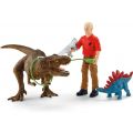 Schleich Dinosaur Tyrannosaurus Rex angrep 41465 - med figur, 2 dinosaurer og tilbehør