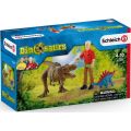 Schleich Dinosaur Tyrannosaurus Rex attack - med figur, 2 dinosaurier och tillbehör
