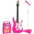 Elektrisk gitarr med mikrofon och förstärkare med MP3-anslutning- rosa