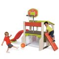 Smoby Fun legecenter med rutsjebane, fodboldmål med net, basketballkurv og picnicbord