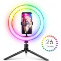 PartyFun Lights RGB Selfie-ring med LED-ljus - med mini-tripod och telefonstativ - 26 cm