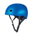 Micro Dark Blue Metallic Hjelm - M (52-56 cm) - justerbar cykelhjelm, mørkeblå med LED-lys