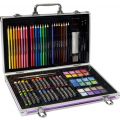 Grafix målarlåda i metall - färgpennor, målarfärg, oljepasteller och andra tillbehör - 76 delar